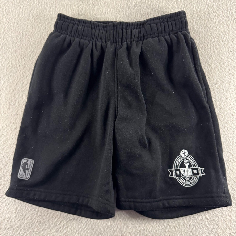 NBA Fleece Shorts Boys Size 8 Black Elastic Waist Basketball Activewear Fleece